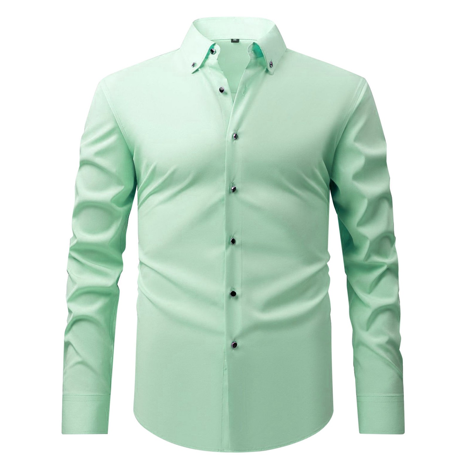 thumbnail image 2 of Camisa negra de manga larga con botones para hombre: tejido elástico, estilo informal de negocios, puños elásticos, primavera/otoño, tallas S-XXXL, 2 of 4